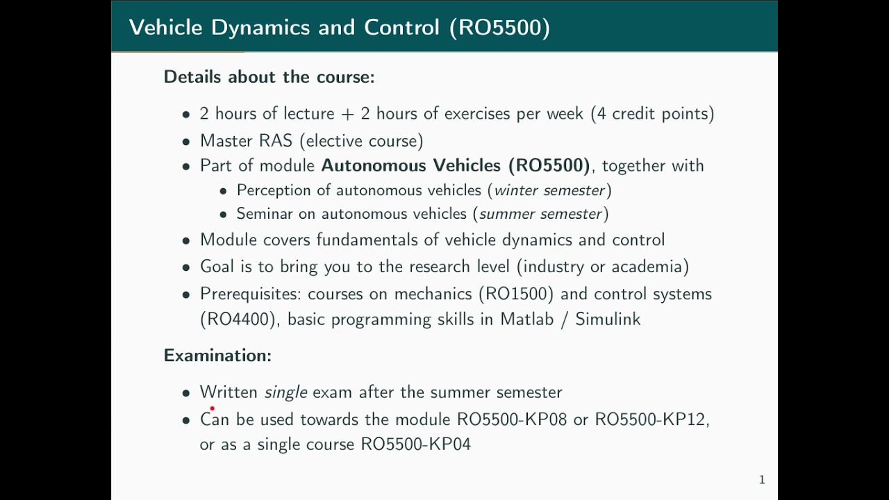 Vehicle Dynamics & Control - 00 Organization