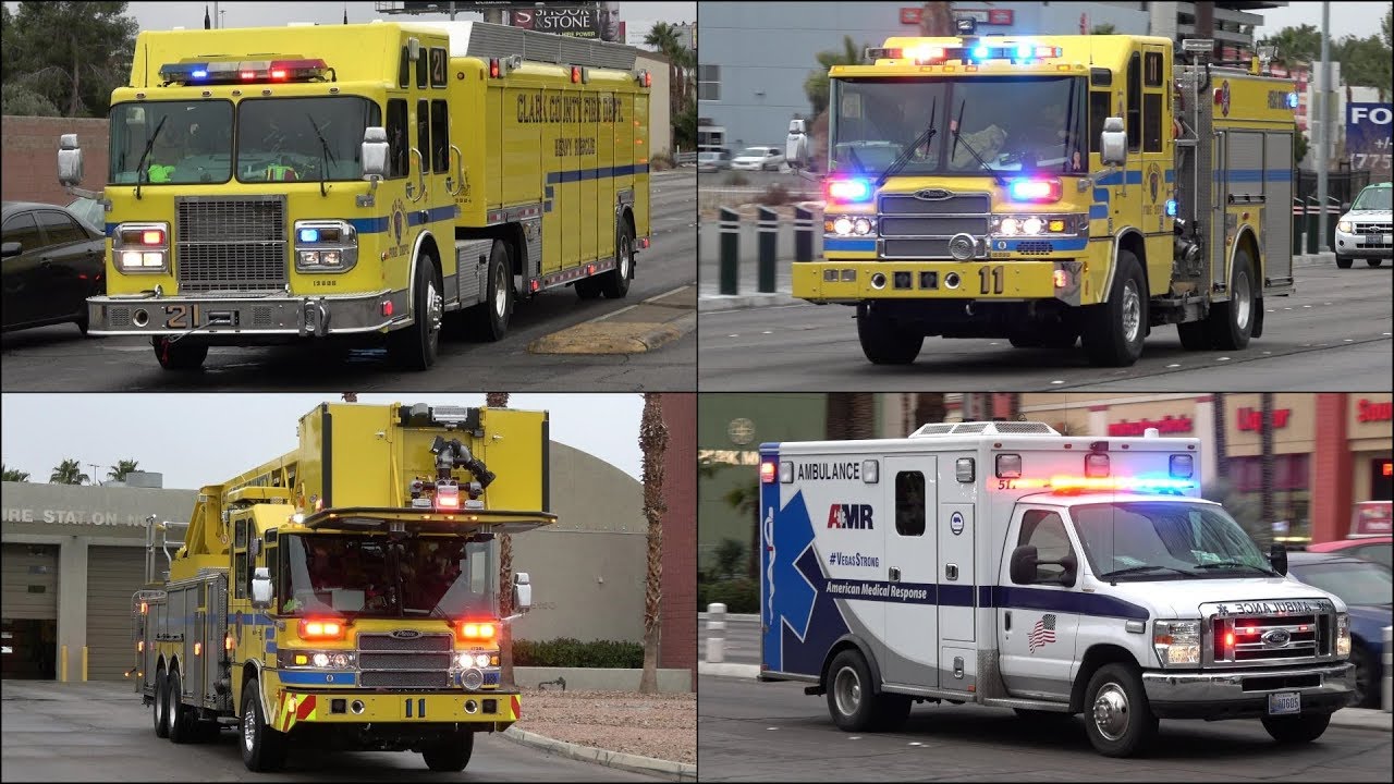 [Air Horn + Rumbler Siren] Heavy Rescue, Fire Trucks and Ambulances responding