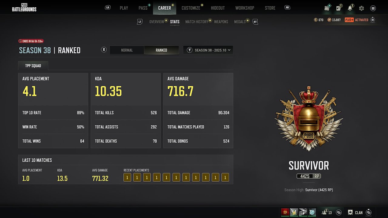 PUBG RANKED 700 AVG PLAYER 💀