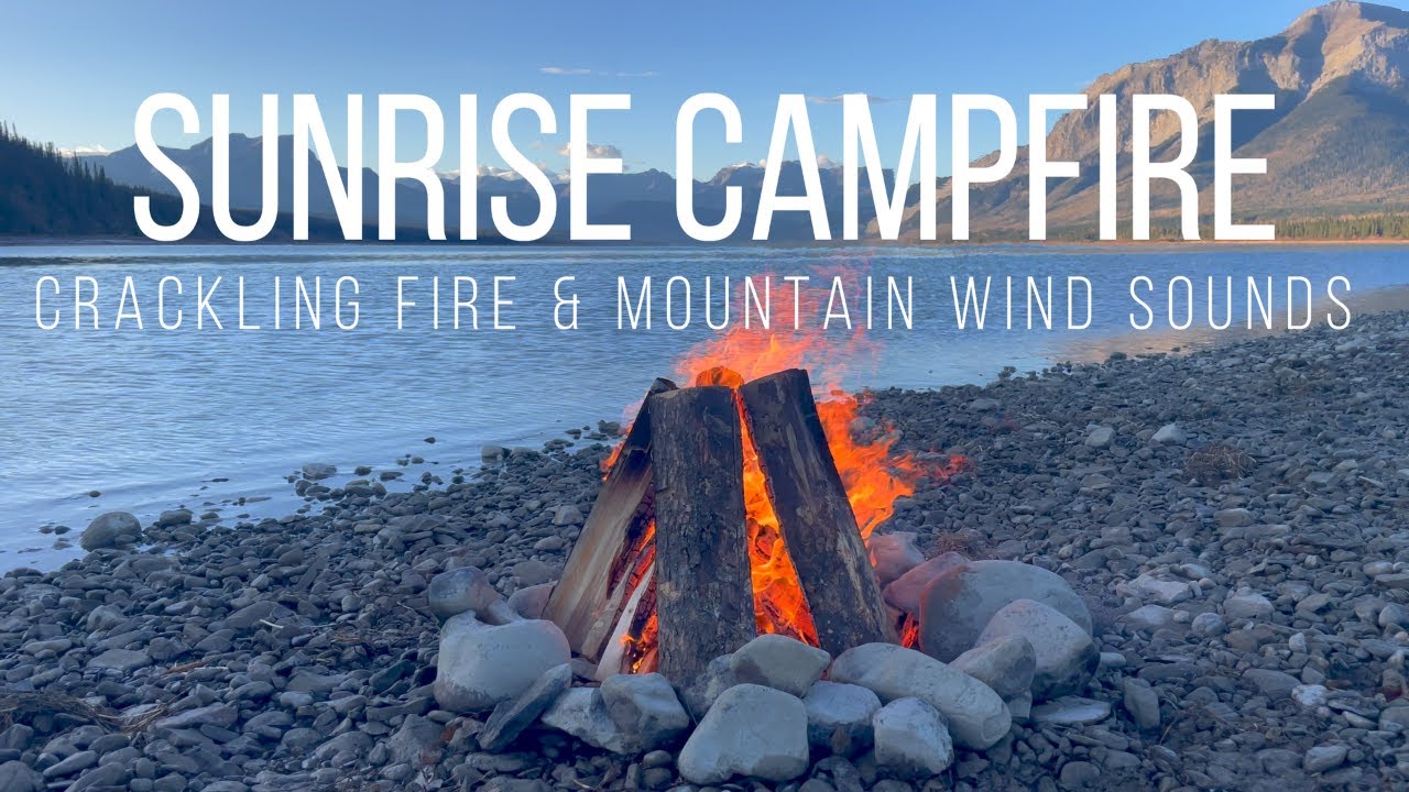 Sunrise Campfire In The Mountains With Wind & Crackling Fire Sounds | Tv Backdrop | 4 Hours No MUSIC
