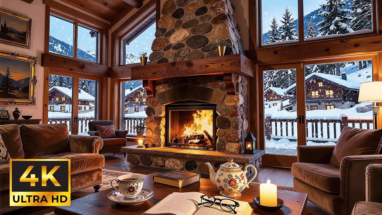❄️🔥The Most Relaxing Winter Ambience Crackling Fire, Snowstorm & Soft Jazz Music