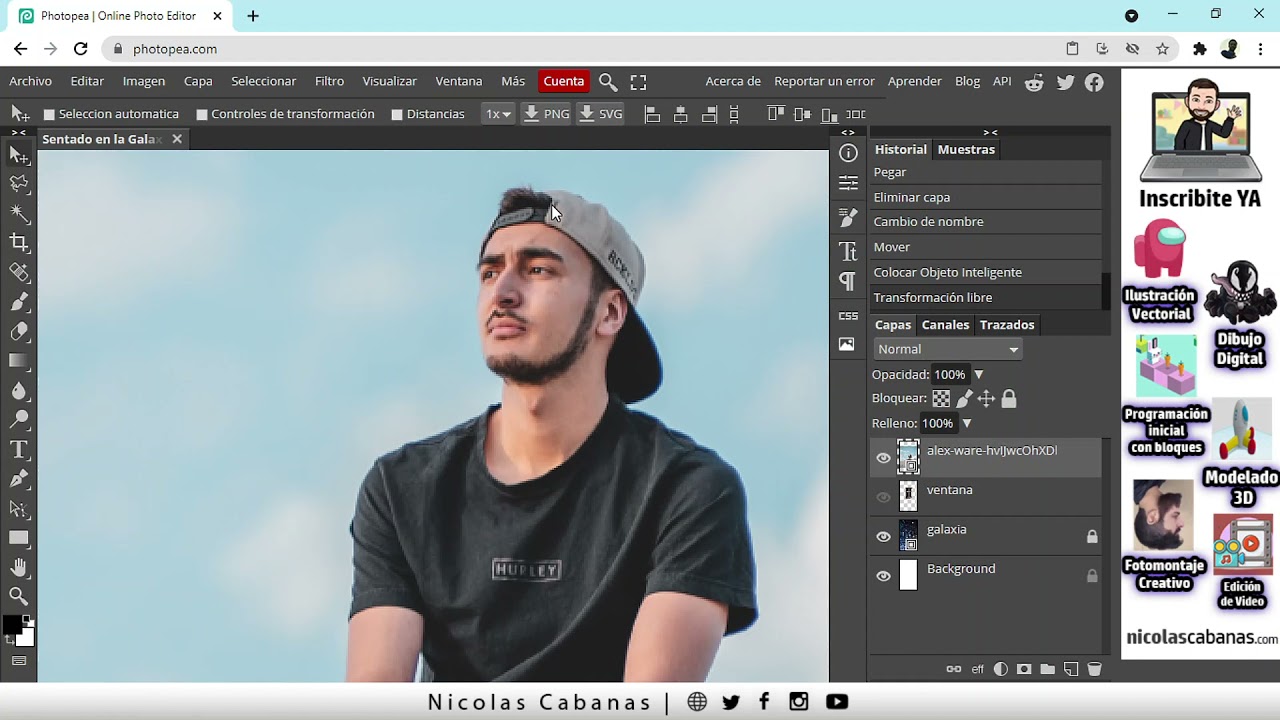 Como crear un Fotomontaje Creativo con Photopea [Clase 4 B] Como usar la pluma, máscaras y sombras