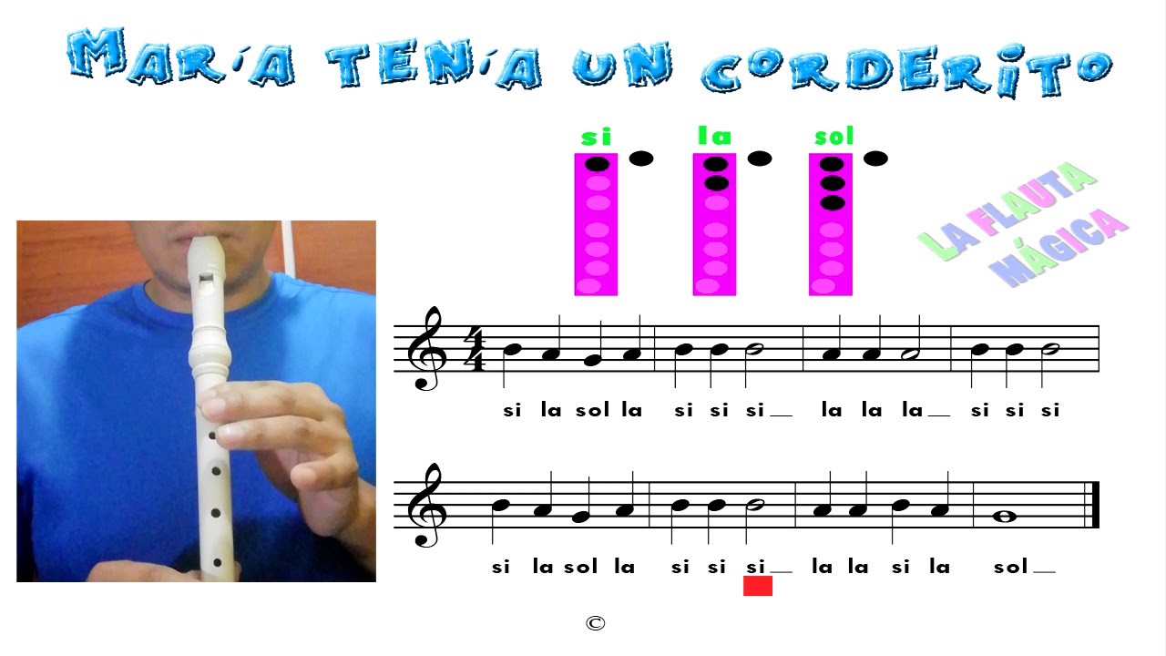 María tenía un corderito para flauta dulce con tres notas