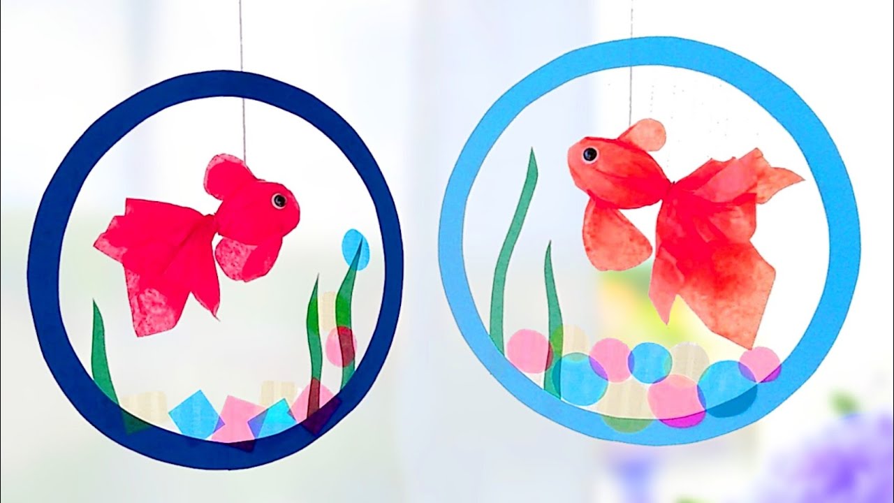 【簡単✨お花紙・折り紙】金魚の吊るし飾り🐠壁面飾りの作り方【全部100均】夏の風物詩で清涼感UP🎐