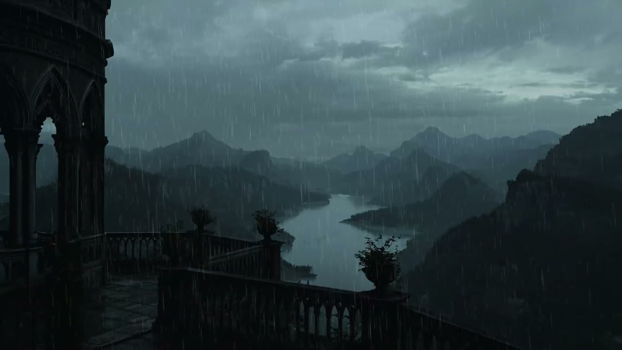 Ancient Stone Castle in Heavy Rain & Thunder 🏰 Relaxing Night Sounds