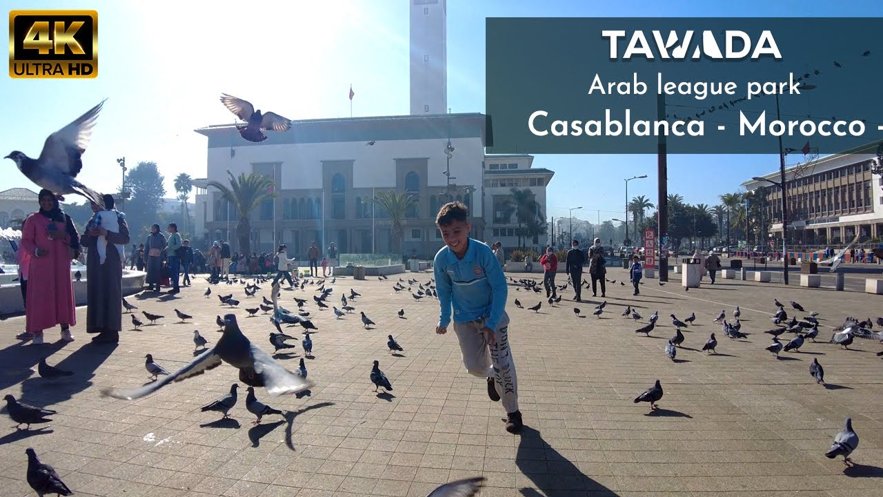 Casablanca Arab League Park walking tour - Morocco 4K UHD video