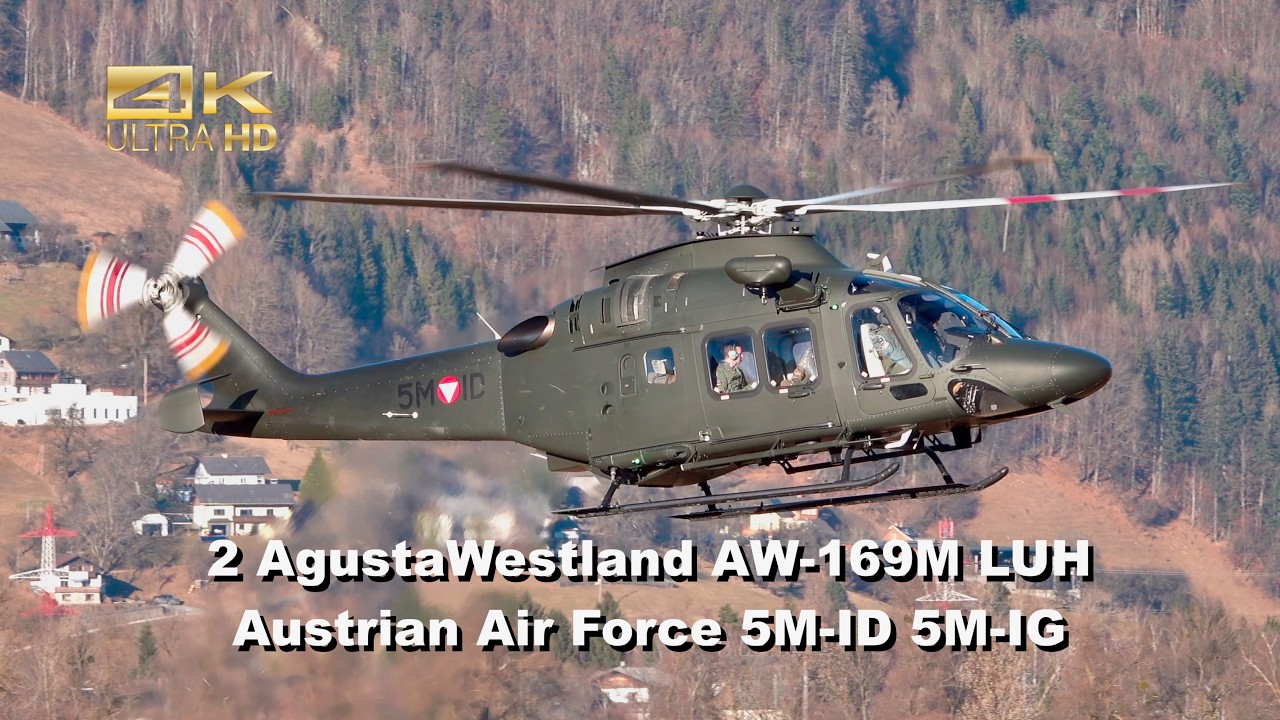 2 AgustaWestland AW-169M LUH Austrian Air Force 5M-ID 5M-IG arrival at Aigen Airbase LOXA #military