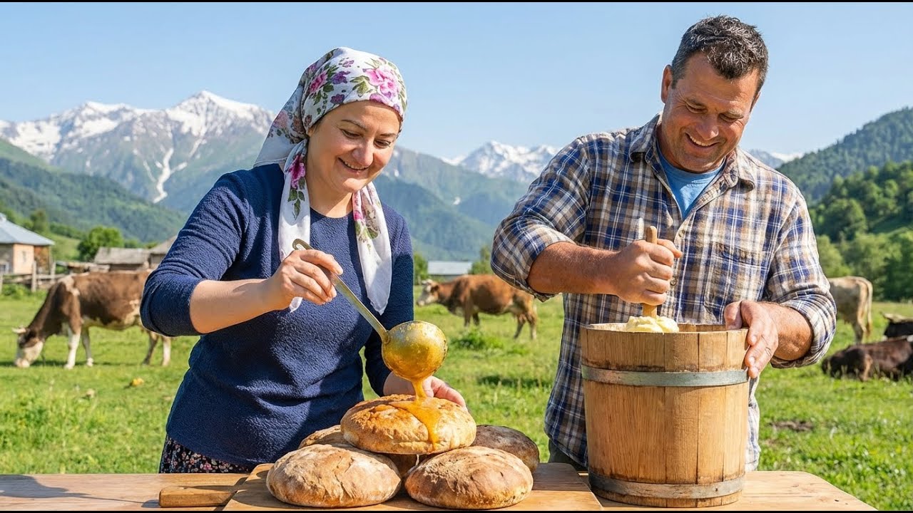 How to make Pure Ghee with Cream bread: Traditional Mountain Open-Fire Cooking #youtube 