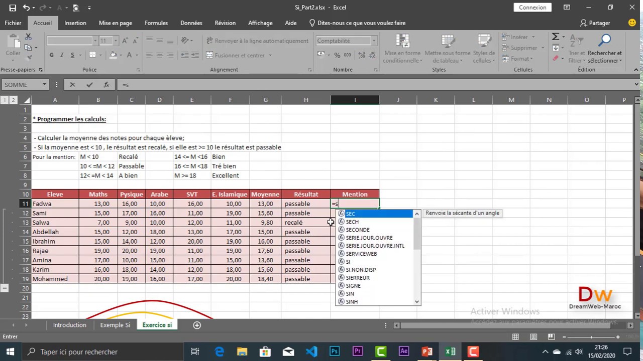 Excel 2019 - Fonction Si partie II en 
