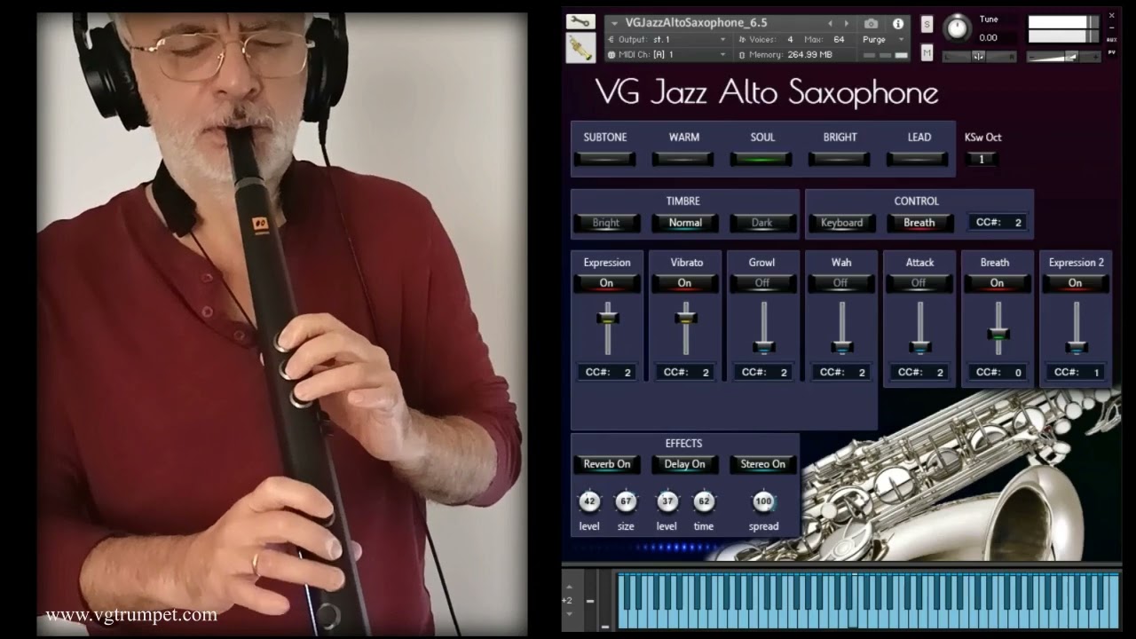 Robkoo Wind Synthesizer R1 and VG Jazz Alto Saxophone Kontakt sound library. Sax VST plugin.