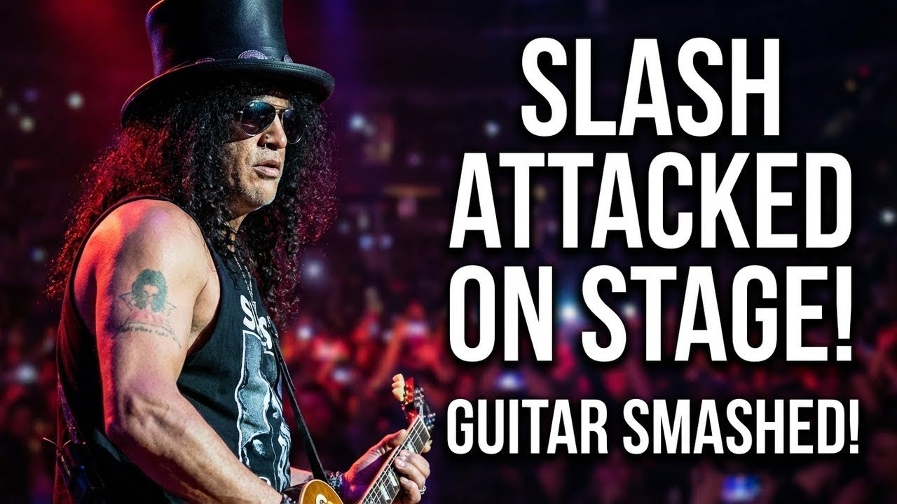 SLASH ATTACKED ON STAGE!  Fan Tackles Him Mid-Sweet Child O' Mine Solo – Guitar SMASHED!