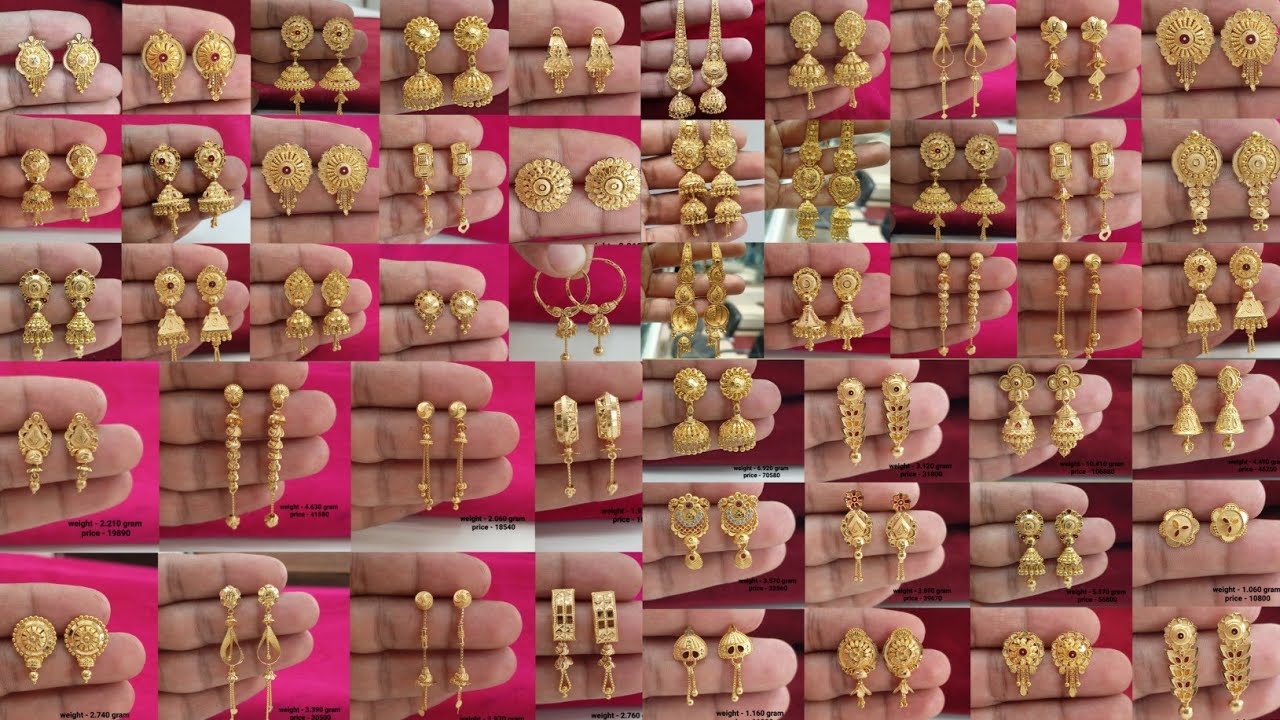 Light weight gold hanging earrings, stud earrings designs 2026 with weight & price || new Jhumki 