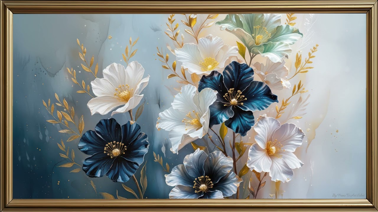 Blue and White Floral Composition | Timeless Frame TV Art 4K