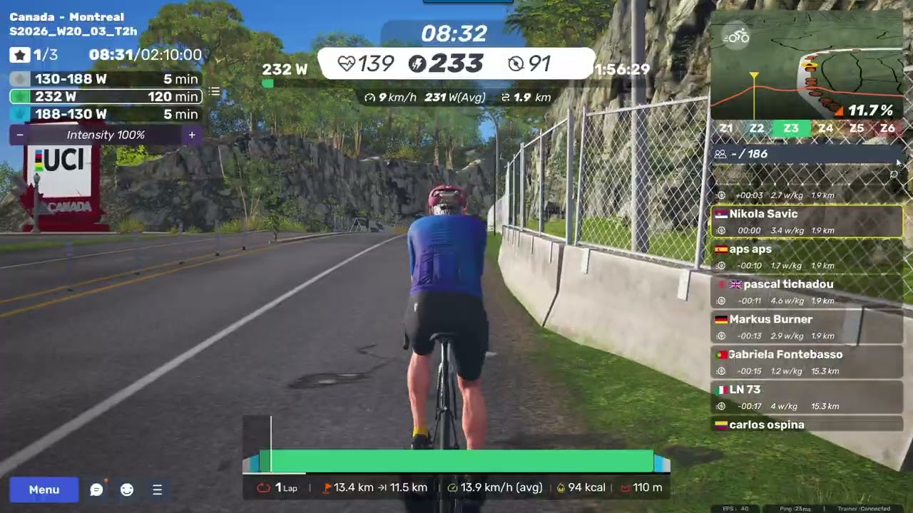 MyWhoosh - Custom workout on Montreal - Tempo training S2026_W20_03