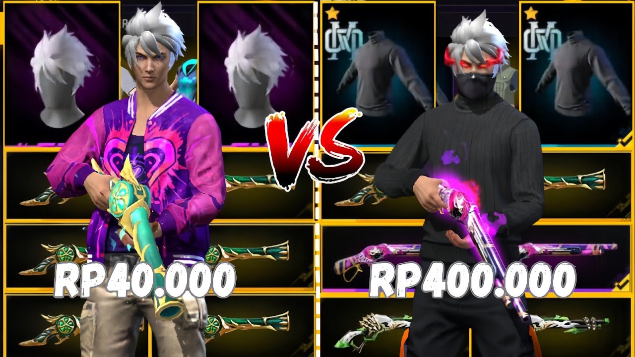 REVIEW AKUN FF HARGA 40.000 VS 400.000!! SG DUA LENGKAP🥶🔥