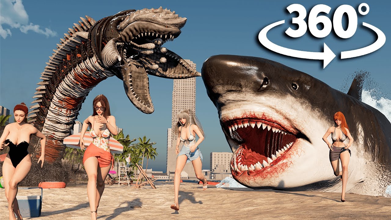 360&ordm; Megalodon Shark vs. Worm in Beach VR life