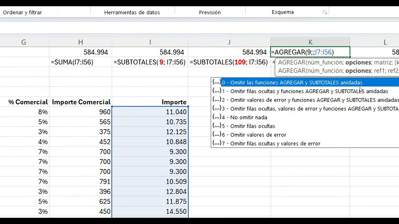 Función AGREGAR en Excel.