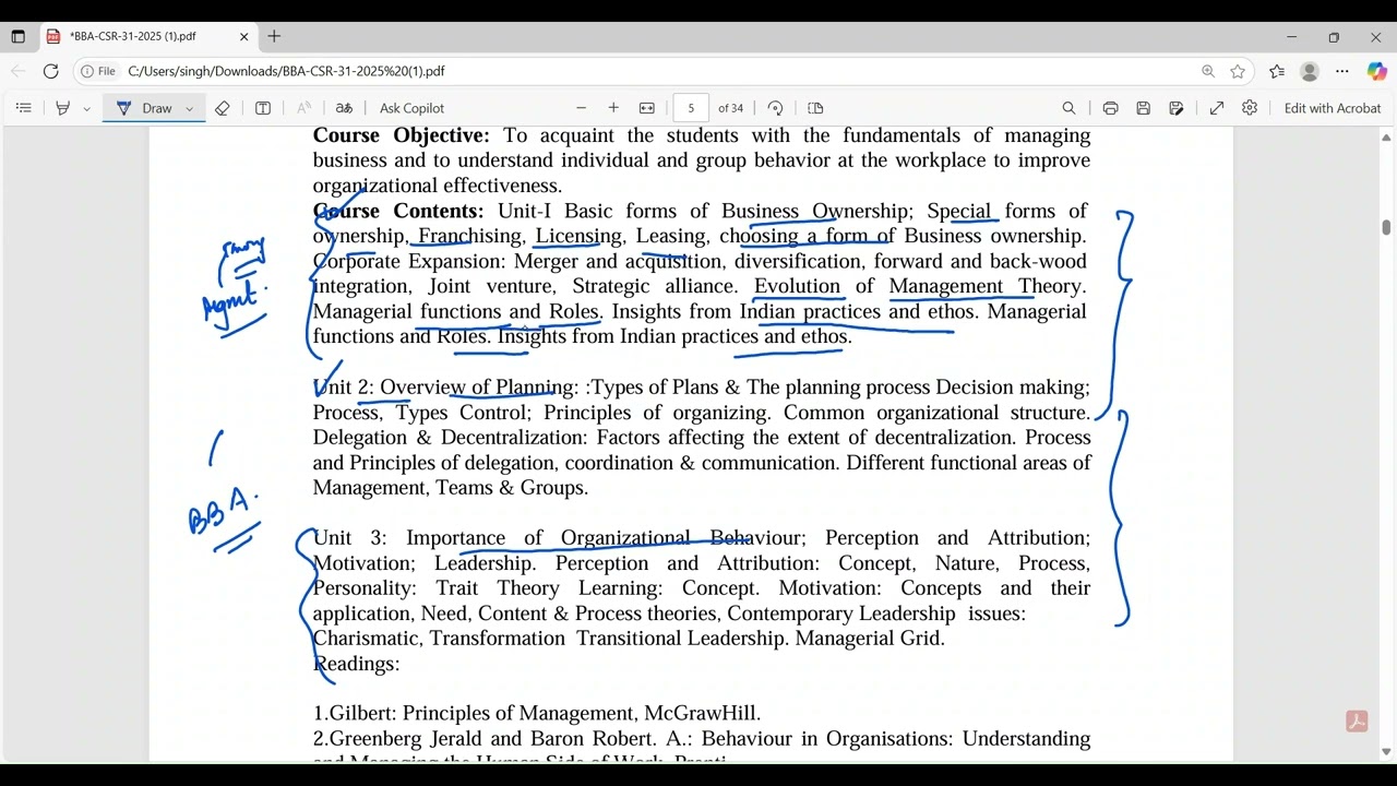 Calcutta University BBA (Hons) Semester 1 Syllabus 2024-25 | Full Detailed Guide for CU Students