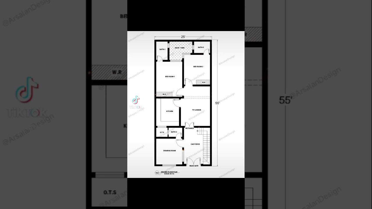 25x55 2d house layout plan design #arsalandesign #housemap #5marlahouseplan #25x55HousePlan