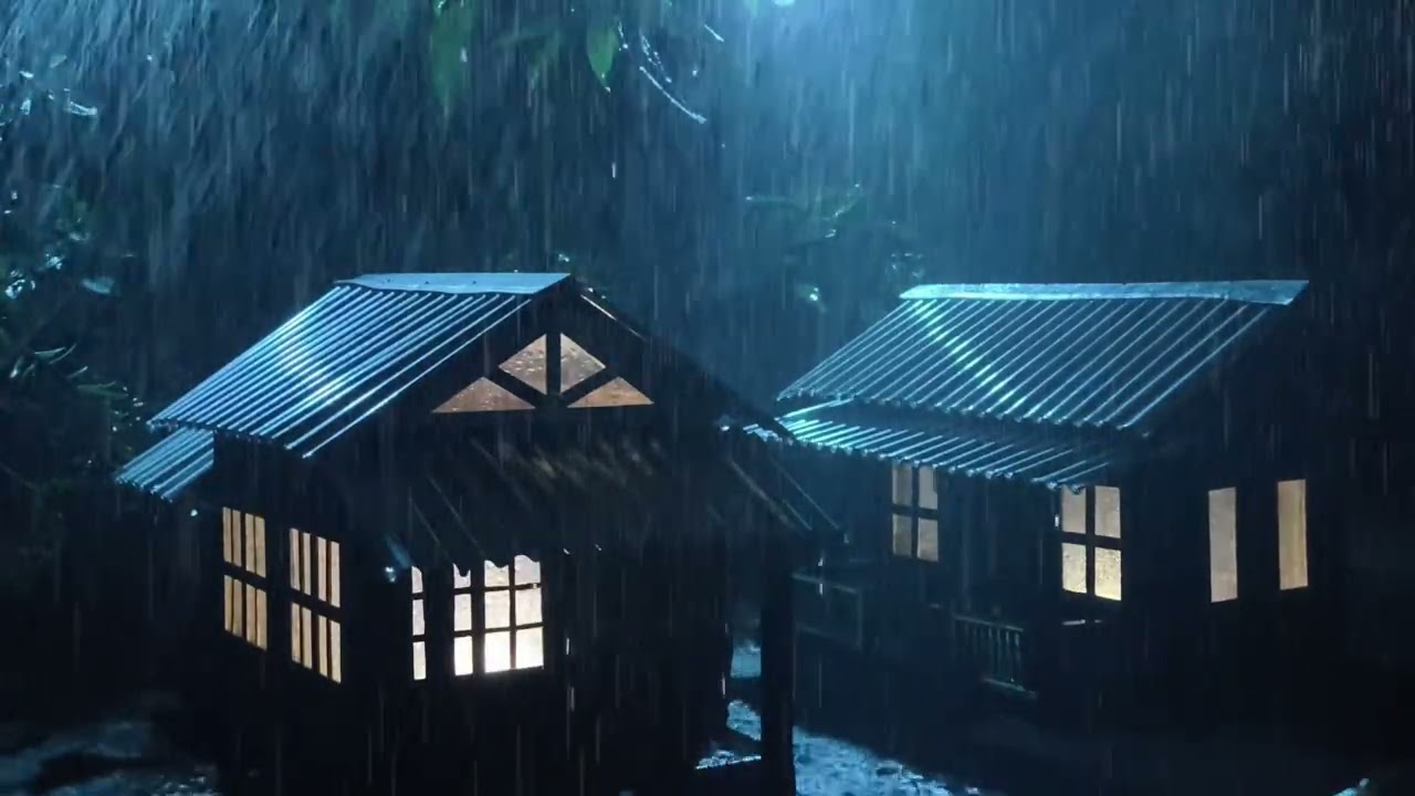 No Ads Rain Sounds for Sleeping - ASMR Torrential Rain on Tin Roof for Nighttime Anxiety Calm