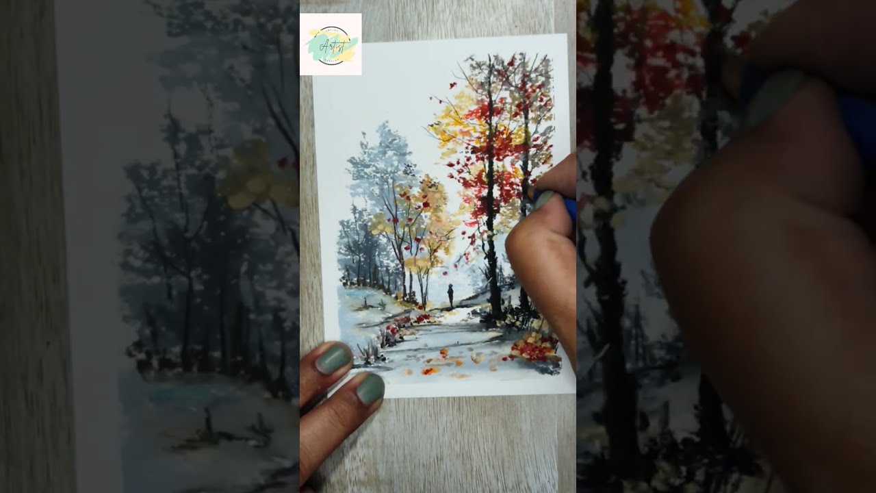 How to paint a Realistic Autumn Landscape Step by Step #oilpastel #easy #art