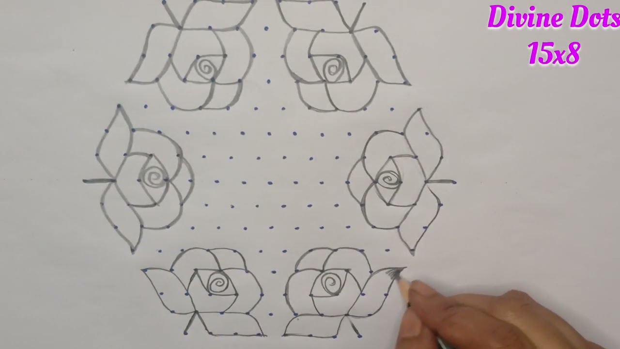 Margali Madham Friday Kolam 🌼 15x8 Dots Flower Rangoli 🌼 Beautiful Rose Muggulu 🌼
