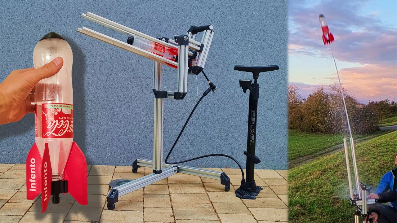 Build a DIY Water rocket & lauchner with 1L german deposit bottle. (Infento extrusions).