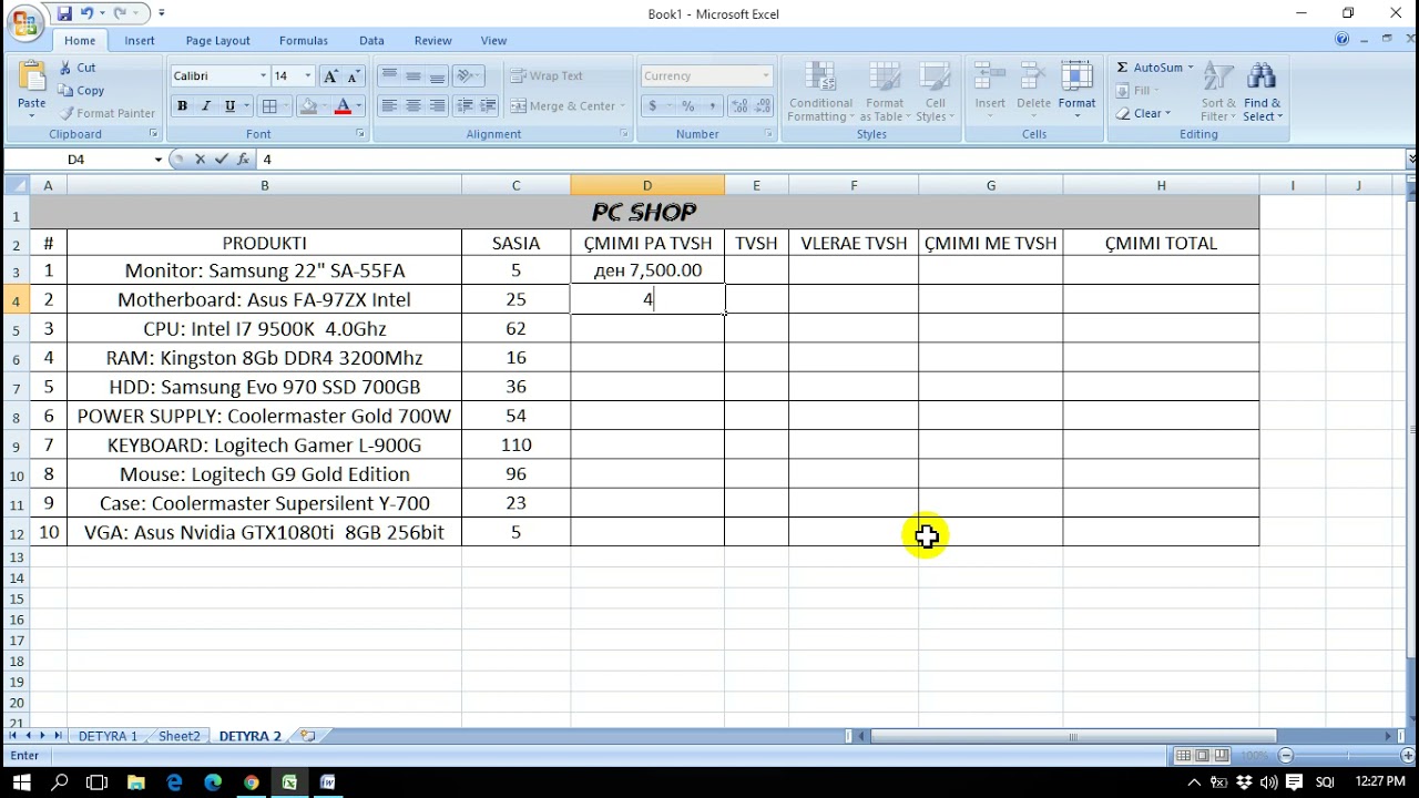 MS EXCEL: Tabela PC SHOP