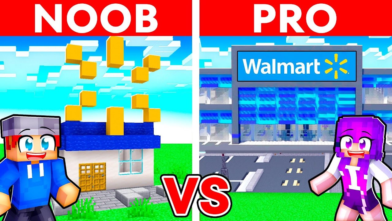 NOOB vs PRO: MODERN WALMART HOUSE BUILD CHALLENGE in Minecraft