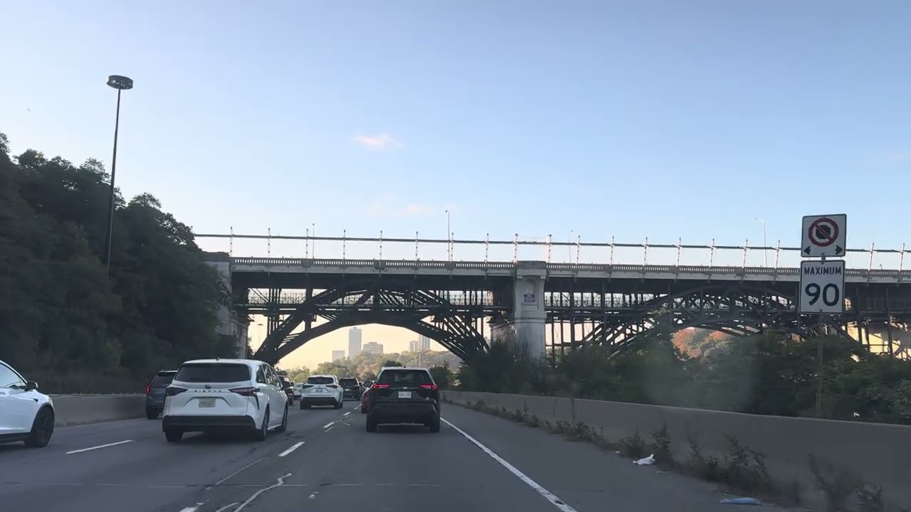 Driving on don valley parkway (dvp) morning rush hour toronto canada