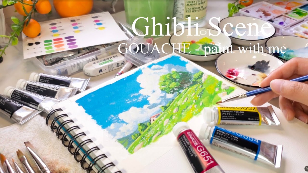 Trying out GOUACHE! - a cosy studio ghibli's paint with me 🌳
