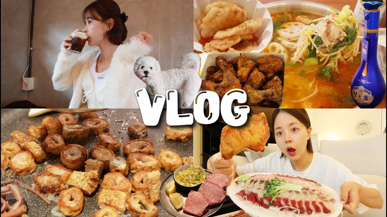 [먹방vlog] 힘든건 내일의 나한테 맡기고 오늘은 우선 마셔🍺 _ 돼지막창+보리숭어+마라탕+혼술+몽지람+고추바사삭+야끼니꾸 우설+육삼이