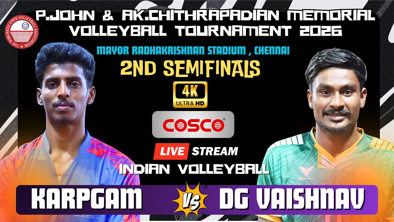 2nd Semifinals 🔥Karpagam Vs DG Vaishnav | P.John AK.Chithrapandian Memorial Volleyball Tournament