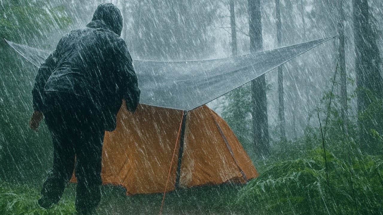💯Surviving a Night of Extreme Rain Camping | Cozy Shelter in the Storm⛈️