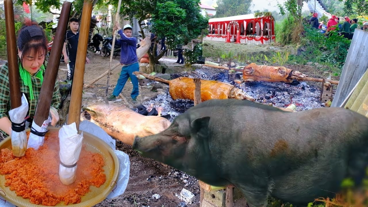 Độc Đáo Cỗ Nháp Đám Cưới Bản Giáp Biên - 6 Heo Quay TO BỰ