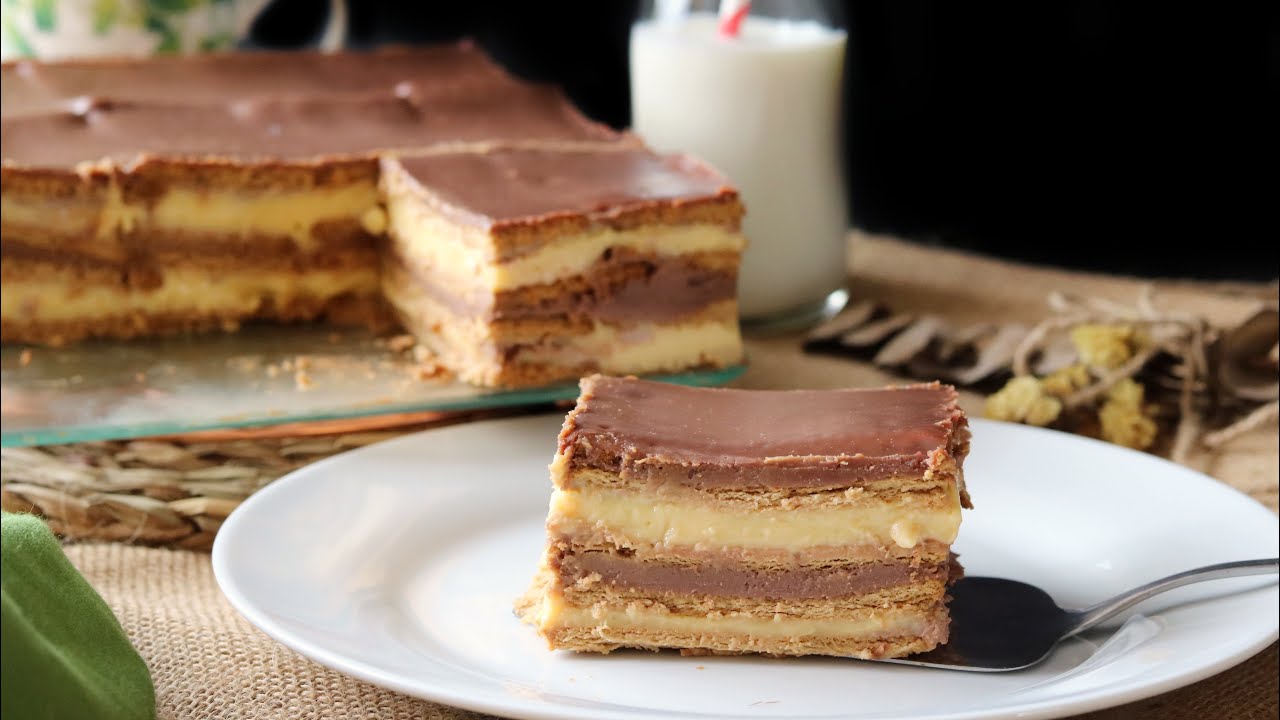 Tarta de la abuela, sin horno | Tarta de chocolate, galletas y flan