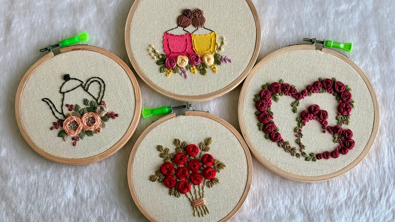 4 VERY EASY HAND EMBROIDERY DESIGNS FOR BEGINNERS ❣️DIY 3D Hand Embroidery Tutorial 