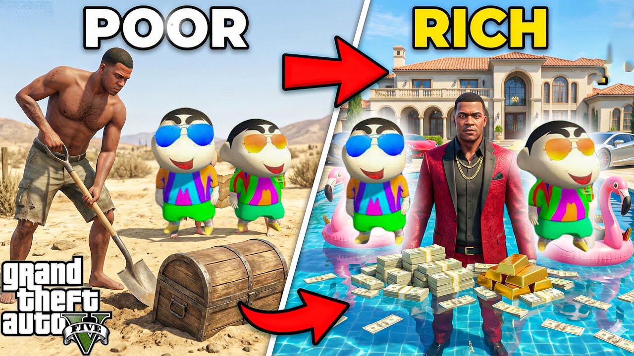 GTA 5 : Franklin, Shinchan & Pinchan Poor Life To Rich Life | GTA 5 Mods | GTA V