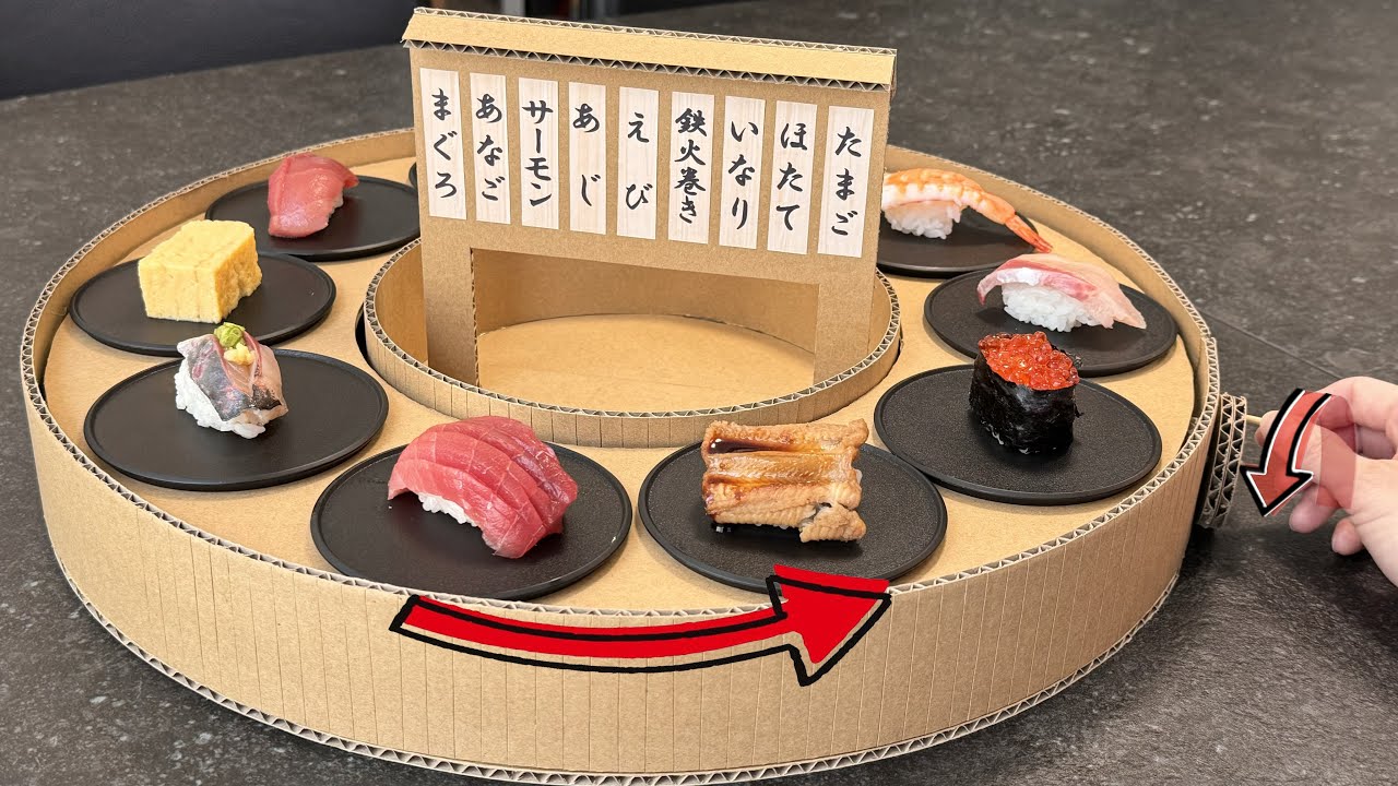 【No electronic parts】How to make Conveyor Belt Sushi from Cardboard.