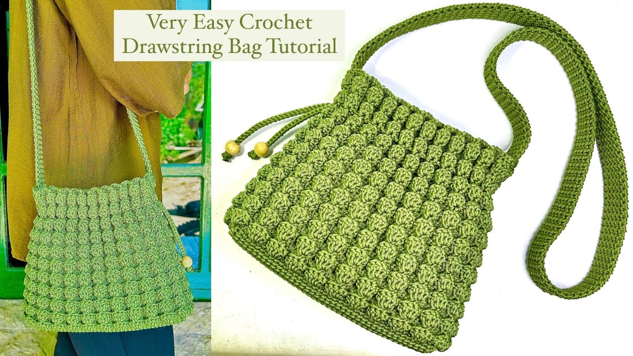 Crochet Drawstring Bag Easy Tutorial
