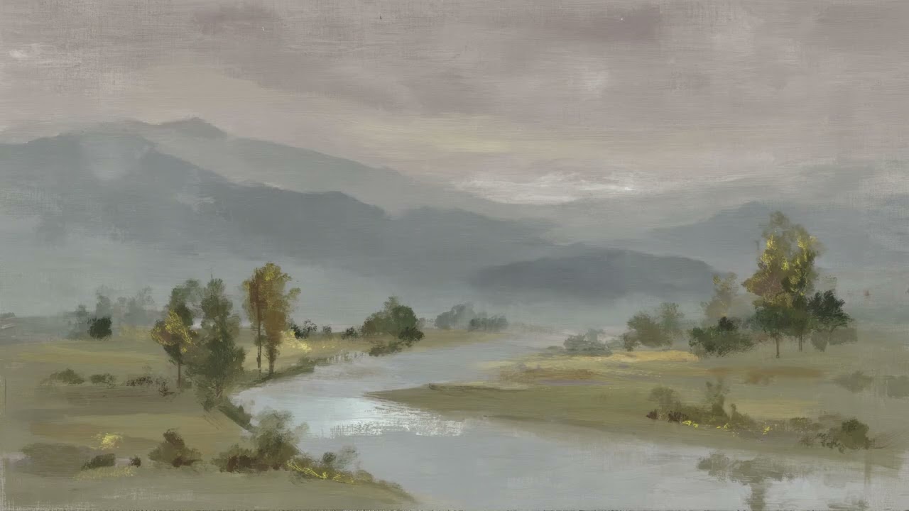 Moody Misty Valley TV Art 4K 🌫️ Atmospheric Landscape Wallpaper Oil Painting