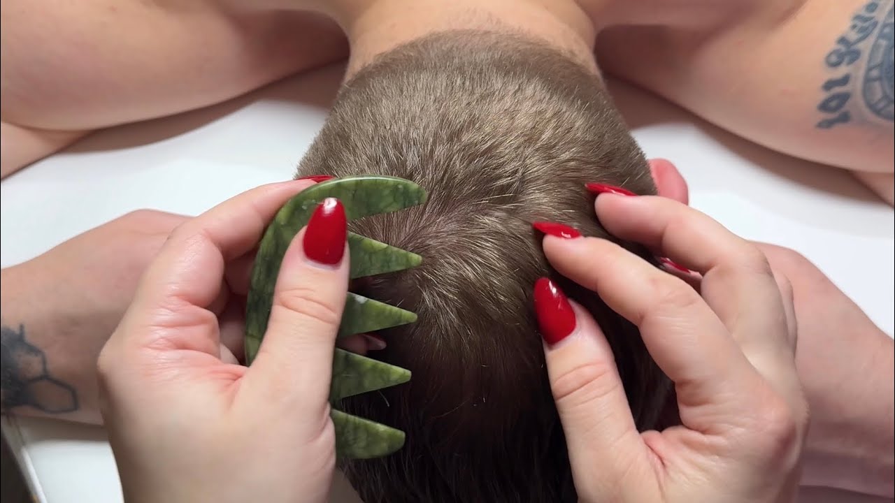 ASMR Scalp Massage & Brushing on Male – Deep Sleep & Stress Relief Triggers (Whispered)