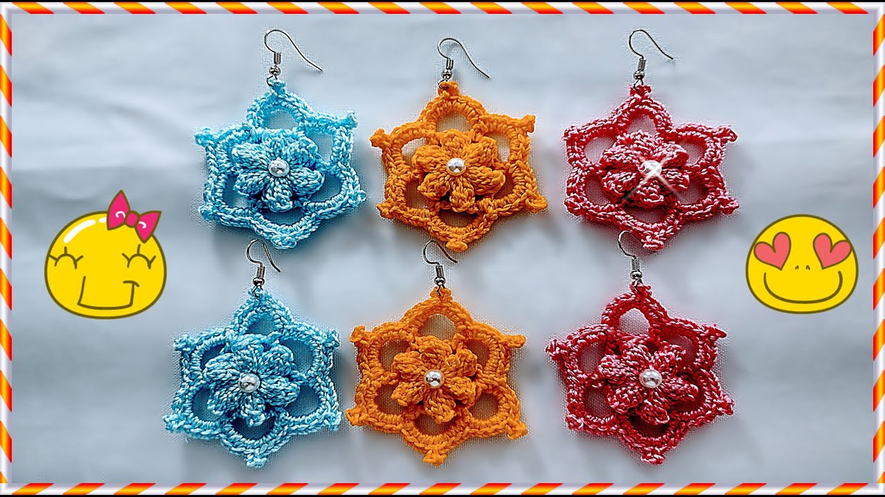 😍 Brinco de crochê florido para iniciantes rápido e fácil de fazer!