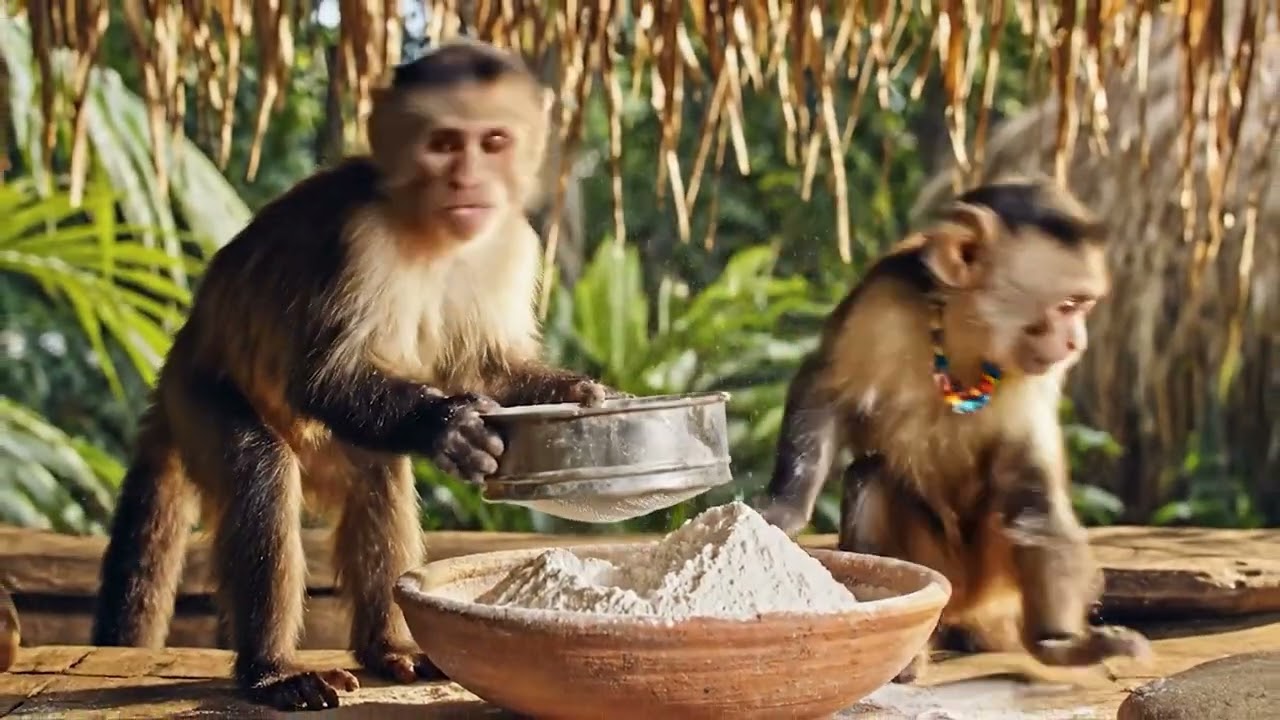 Monkey Family Cooking Food in Jungle | Amazing Animal Lifestyle || ungle Monkey Life
