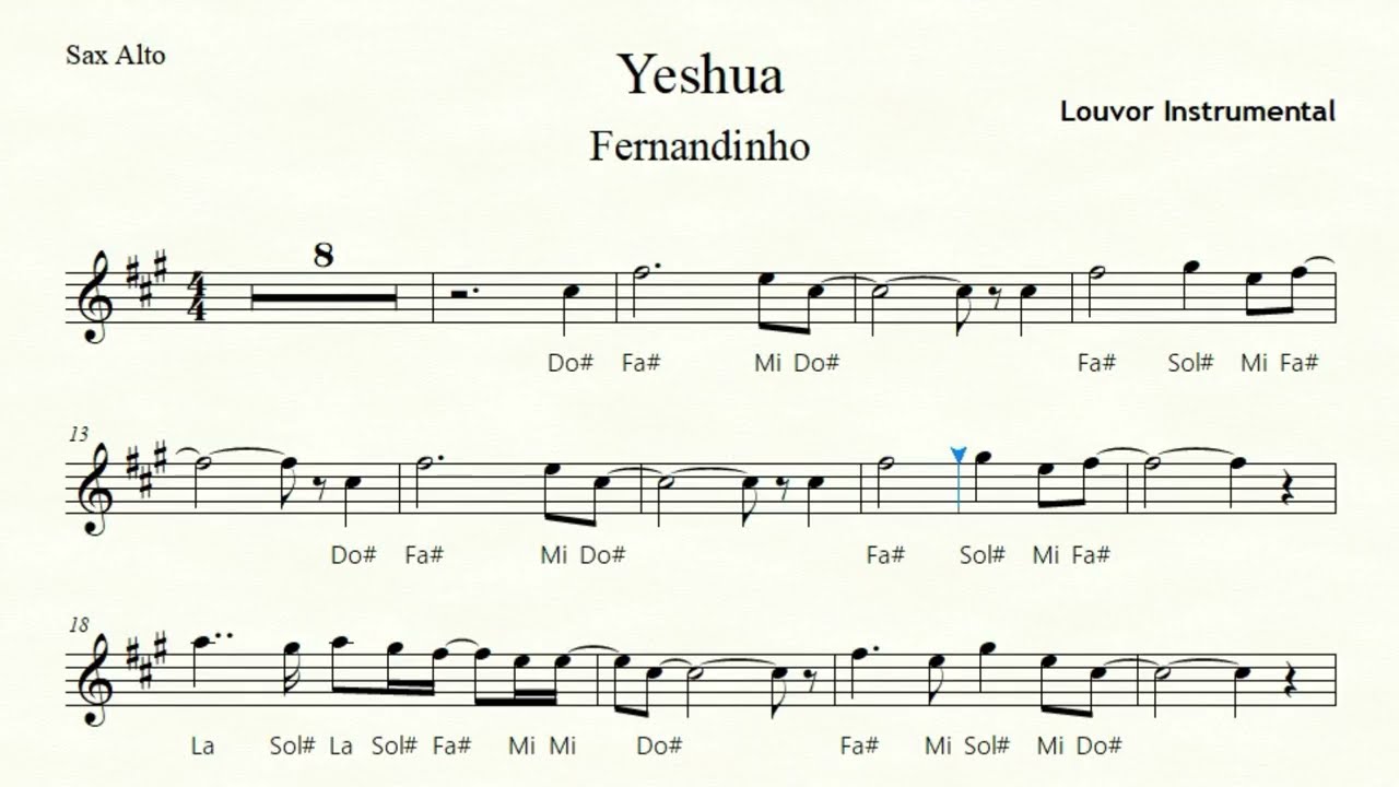 🎼Yeshua ( Fernandinho ) Sax Alto e Sax Barítono - Partitura + Playback