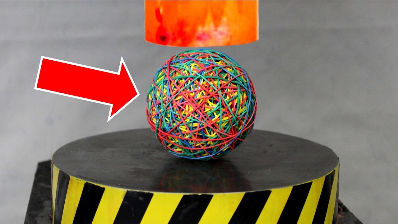 EXPERIMENT Glowing 1000 degree HYDRAULIC PRESS 100 TON vs RUBBER BAND BALL