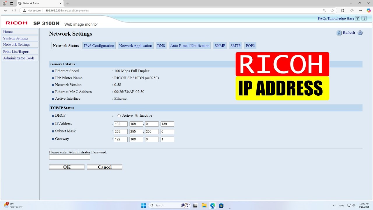 how to setup static ip on Ricoh printer