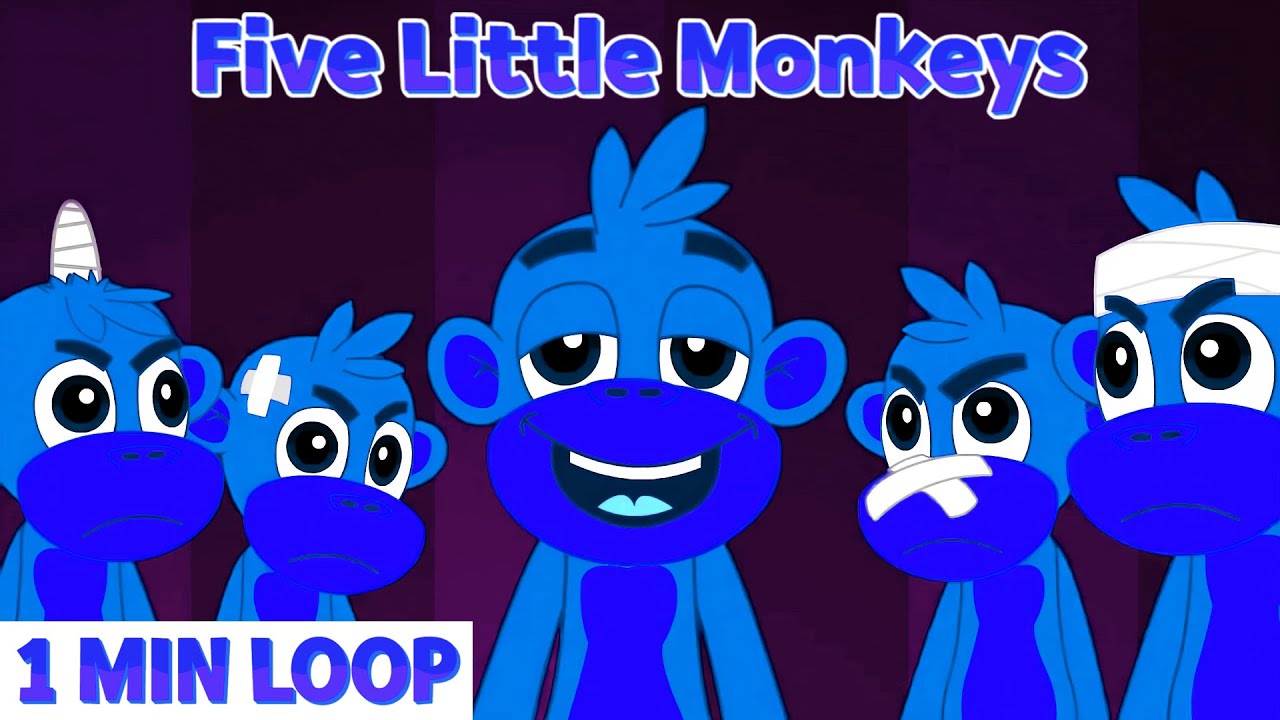 🎶 [1 MIN LOOP] Five Little Monkeys 🛏️ Jumping on the Bed 3D Animated Nursery Rhymes @MonkeyRhymesHub