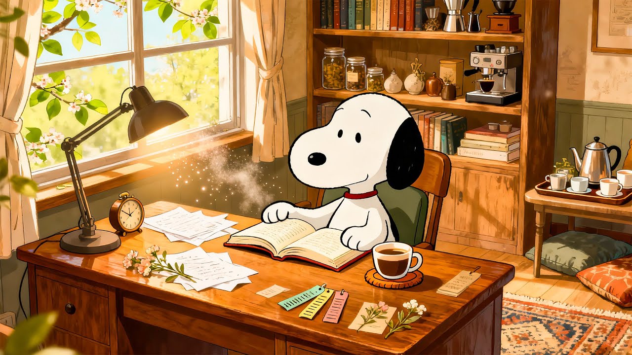 Snoopy’s Cozy Spring Room ☕🌸 Lofi Beats for Studying & Relaxing 📚 Sunny Day Vibes