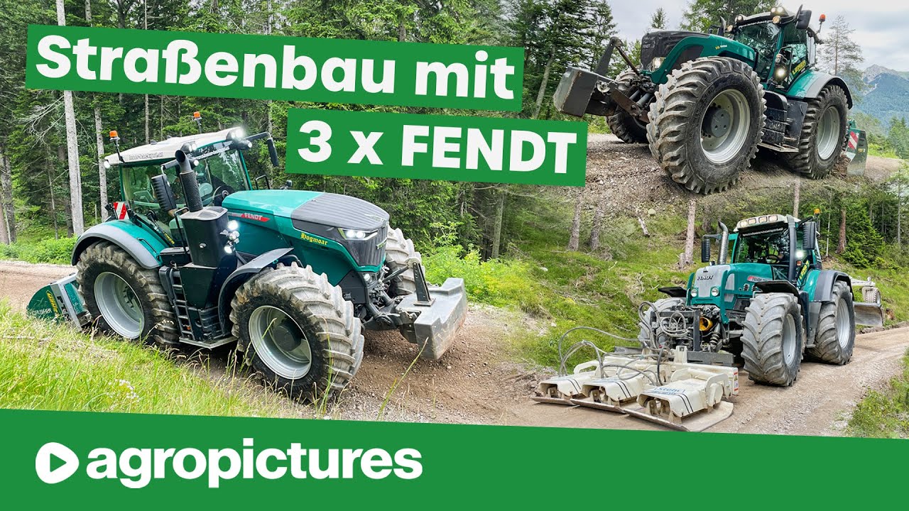 Wegsanierung mit Lener Hackgut | Fendt 1050, 936 und 714 mit Steinbrecher, Grader und Rüttelplatte